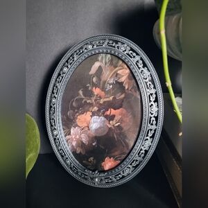 Vintage oval floral framed art